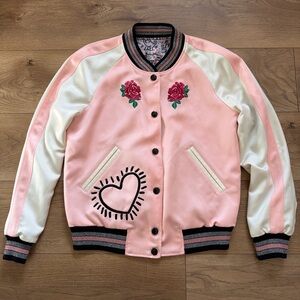 Coach x Keith Haring Reversible Satin Bomber Jacket Art Roses Snap Front